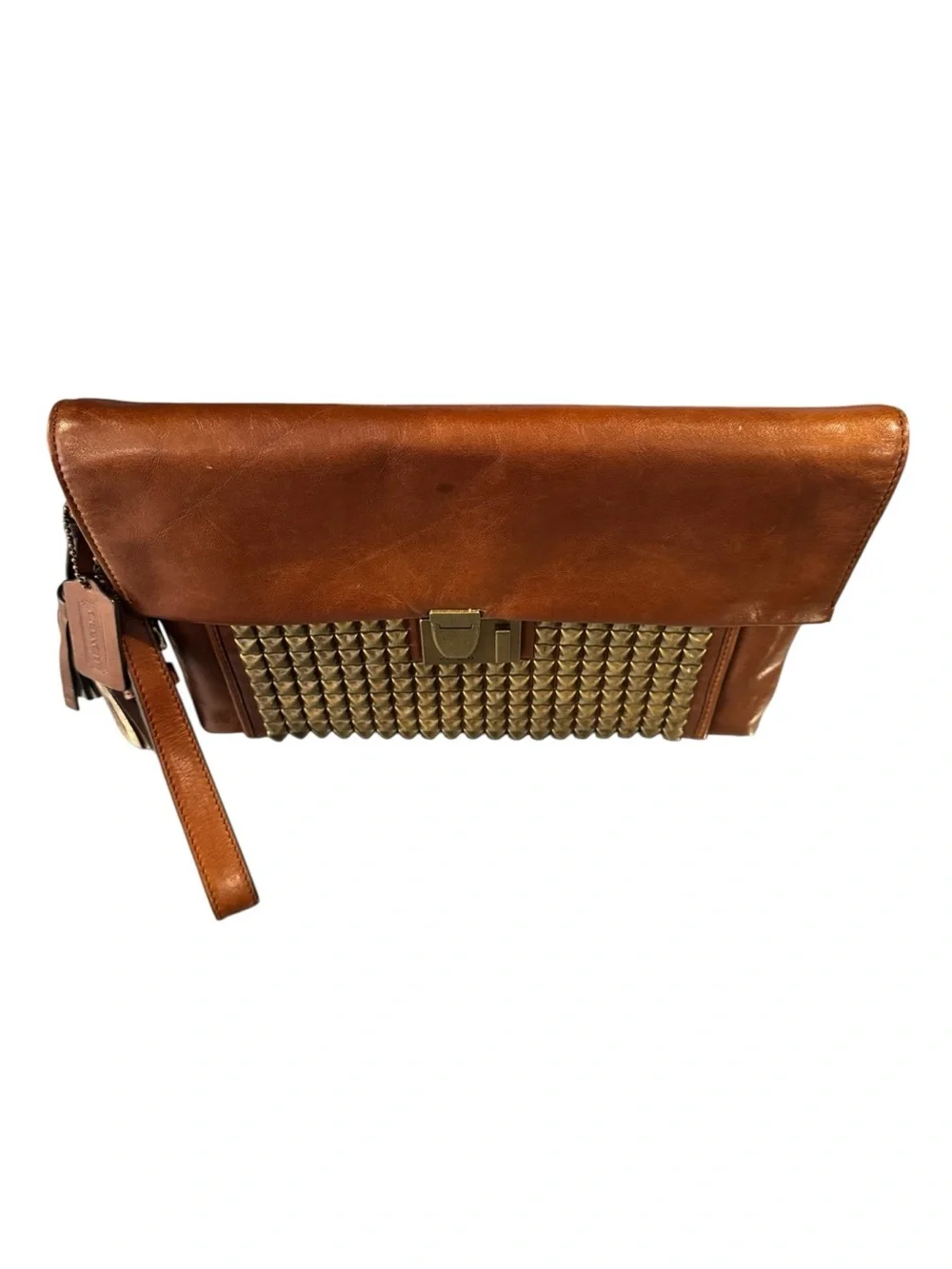 Coach Legacy Studded Clutch Carmel Brown Leather